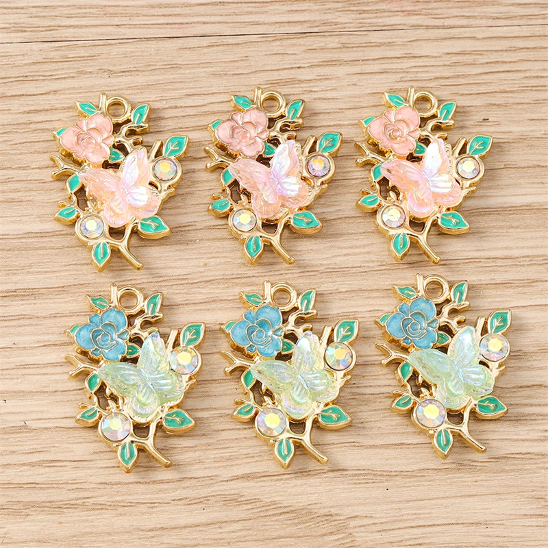 10 Stück 20 x 25 mm niedliche Emaille-Blumenanhänger für die Schmuckherstellung, Ohrringe, Halsketten, Armbänder, DIY-Bastelzubehör – Detail 2