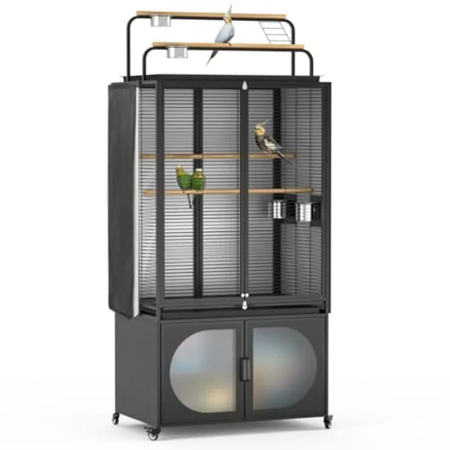 Large Bird Cage with Play Top and Rolling Storage Cabinet 2