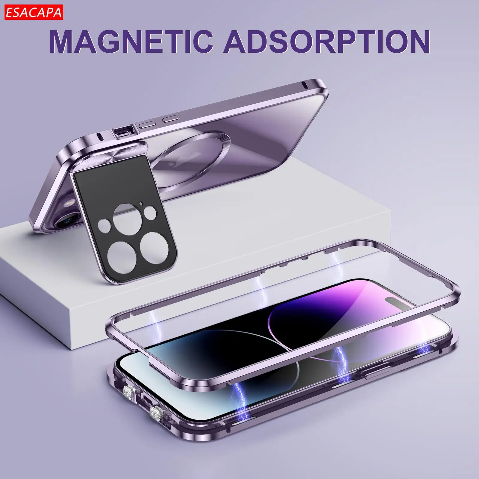 

For iphone 14 Pro Max Case Tempered Glass Hard Cover For For iphone 13 Pro Max Magnetic Metal Frame Lens Protection Phone Case