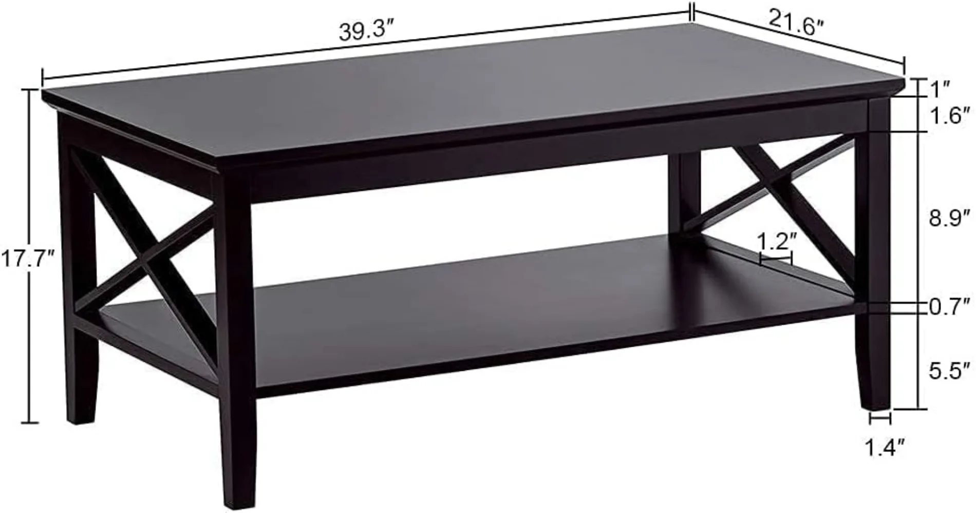 Oxford Coffee Table with Thicker Legs, Black Wood Coffee Table with Storage for Living Room 2