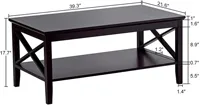 Oxford Coffee Table with Thicker Legs, Black Wood Coffee Table with Storage for Living Room 2
