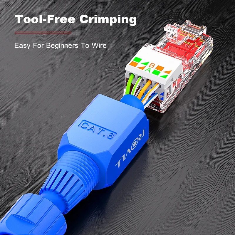ROVLL 도구가 필요 없는 RJ45 커넥터 Cat6 UTP 1000Mbps LAN 이더넷 플러그 간편한 종단 모듈형 플러그 크림프 없음 네트워크 케이블 1PCS