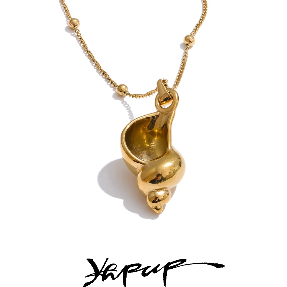Yhpup 2025 Summer Ocean Style Metal Conch Pendant Necklace