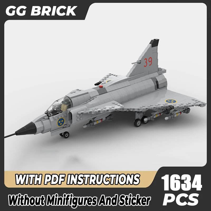 

Moc Building Blocks Military Series 1:35 Scale JA & AJ-37 Viggen Model Technology Aircraft Bricks Assembly Fighter Toy