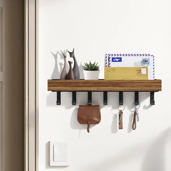 Wall-Mounted Wooden Key Holder with 6 Hooks 1