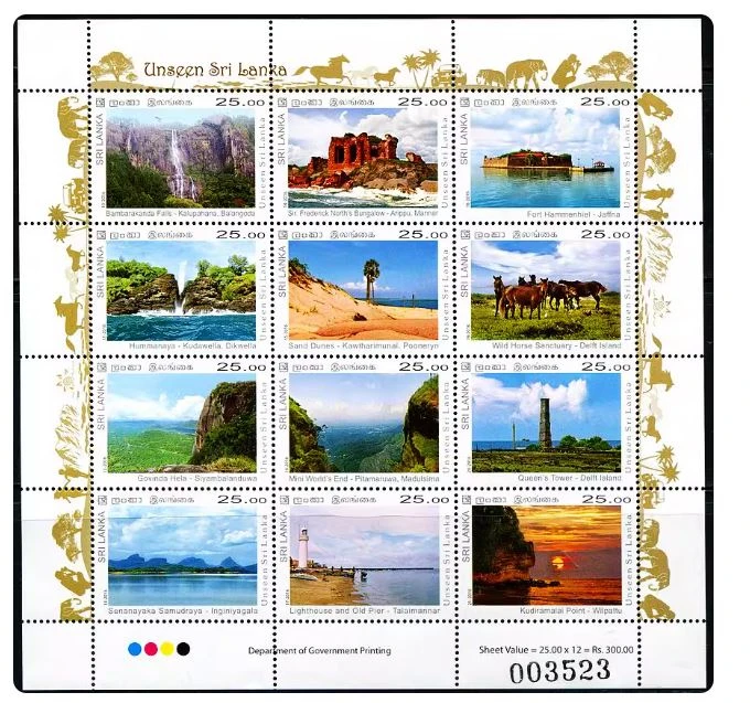 Sri Lanka Briefmarken 2016, Tourismuslandschaft, architektonisches Erbe, Wasserfall, Leuchtturm, Mustang, 12 neue Briefmarken zum Sammeln – Detail 1