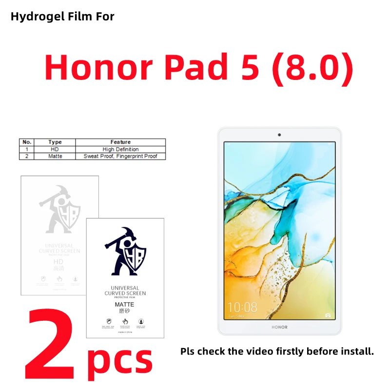 

2pcs Matte Hydrogel Film For Honor Pad 5 8.0 inches HD Screen Protector For Honor Pad 5 Clear/Frosted Protective Film