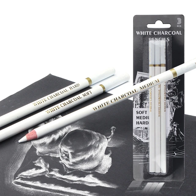 3 Pcs White Sketch Charcoal Pencils Soft/Medium/Hard White