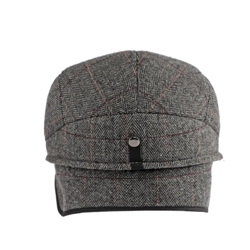 Beret Hat Woolen Beret Winter Beret Hat Men Middle Age Elderly Hat for Male Twill Flat Peaked Cap with Earflap Visor Warm Driver Beret Retro