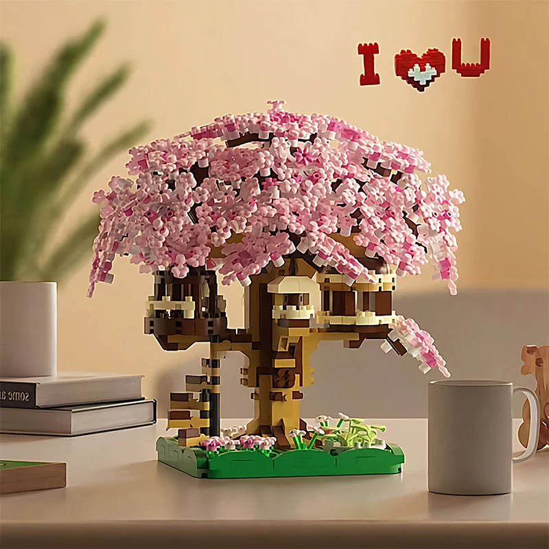 Mini Sakura Tree Building Blocks City Series DIY Cherry Blossom Bricks Treehouse