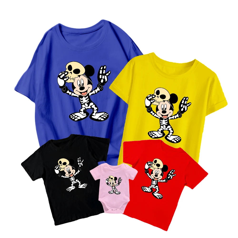 

Parent-child T-shirt 2022 Halloween Fashion Disney Mickey Print Round Neck Wild Adult Unisex Casual Boys And Girls Comfortable