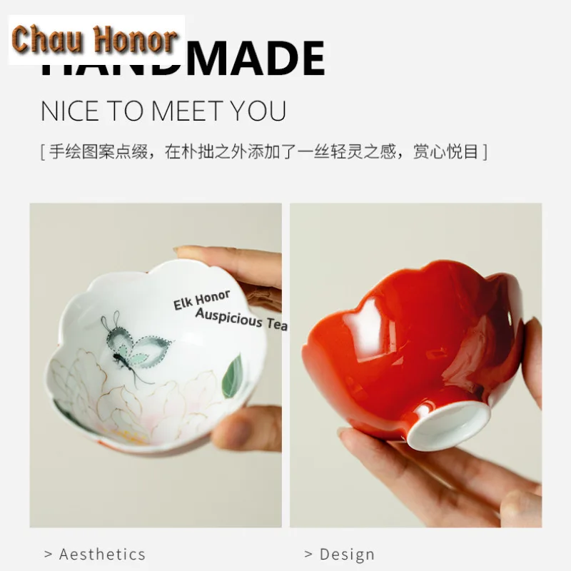 100ml Hand Painted Butterfly Teacup Aesthetic Tea Bowl Cute Cup Tea-tasting Meditation Cup Chazhan Master Cups Tableware Gift