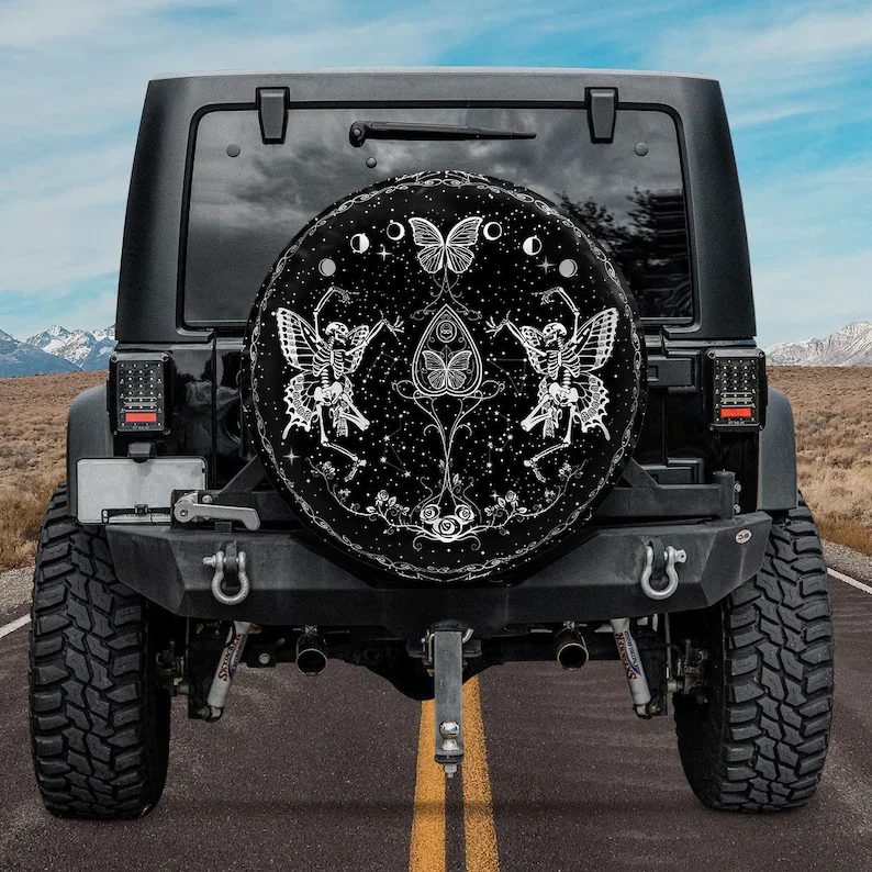 

Чехол для шины с черепом, чехол для запасной шины со встроенной бабочкой, подарок для любителей автомобиля, аксессуары для автомобиля, любит...