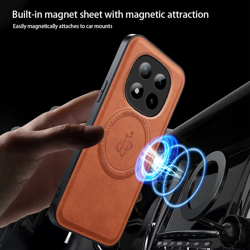 Leather Stand Case with Magnetic Wireless Charging Compatibility - Shockproof Protective Shell