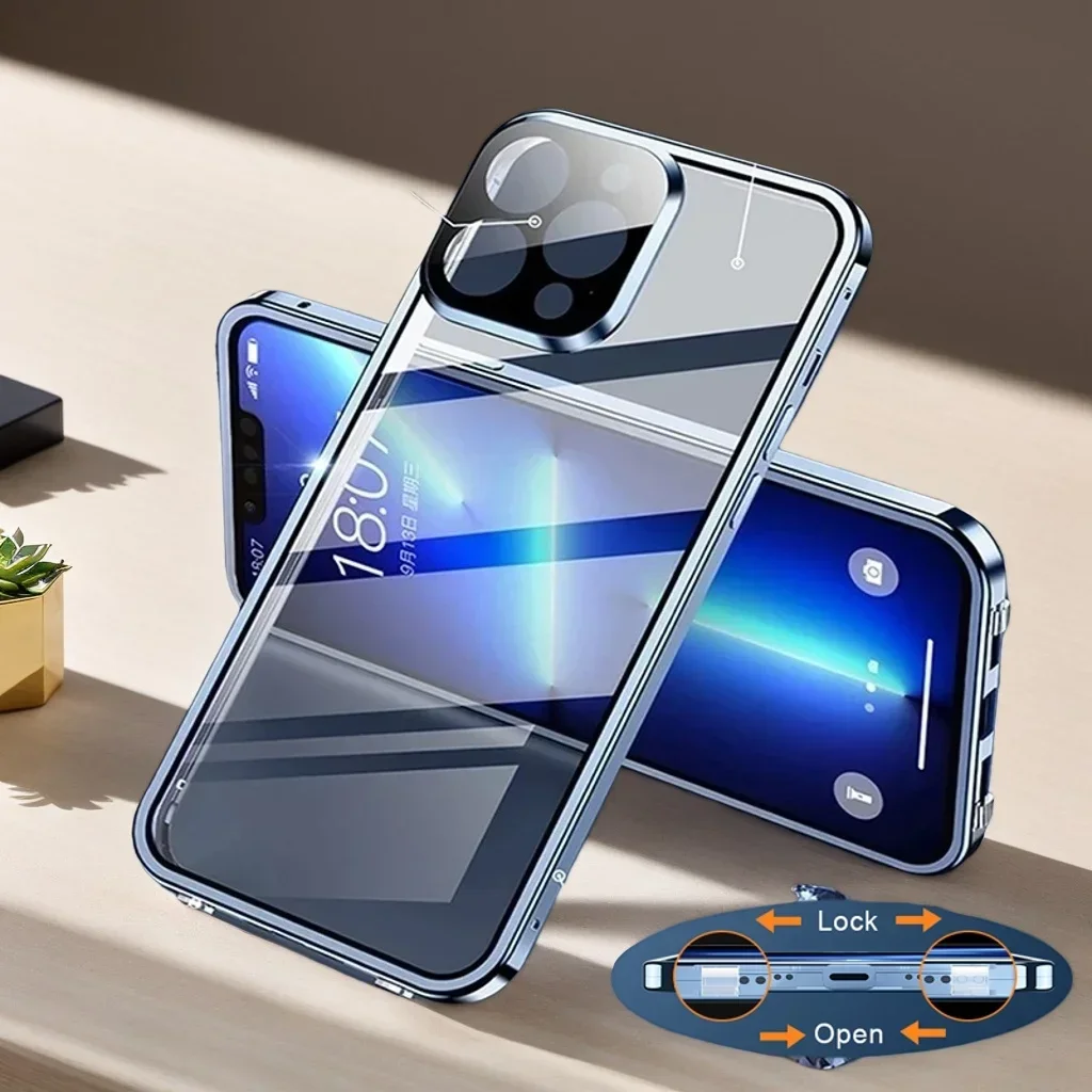 360° Protection Magnetic Metal-Glass Case with Double-Sided Adsorption