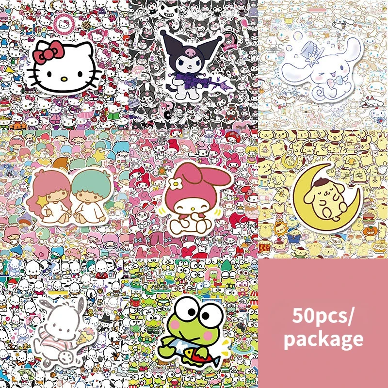 Pegatinas de Hello Kitty Kuromi para álbum de recortes, pegatinas bonitas  de Anime, grafiti, diario, Maleta, teléfono, portátil, decoración, álbum  DIY, 100, 50 Uds.