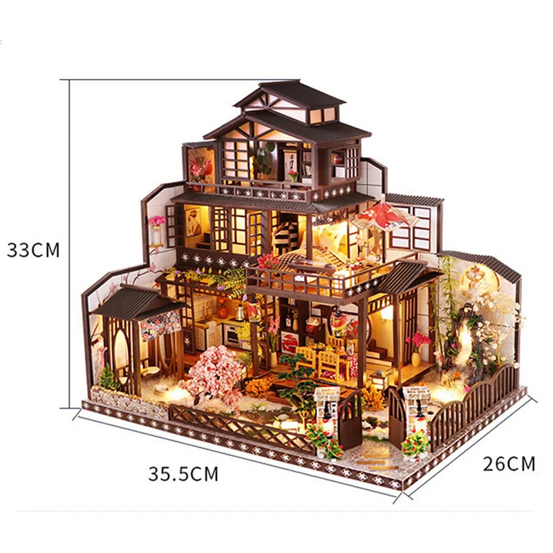 DIY Wooden Doll Houses Japanese Casa Miniature Building Kits with Furniture Led Large Villa Dollhouse for Adults Birthday Gifts 5
