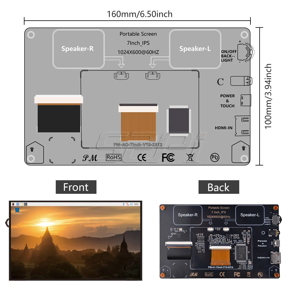 Tela Sensível ao Toque com Alto-falantes e Padrão Raspberry pi pc com Windows 52pi 1024x600 60hz 7 - Imagem 3