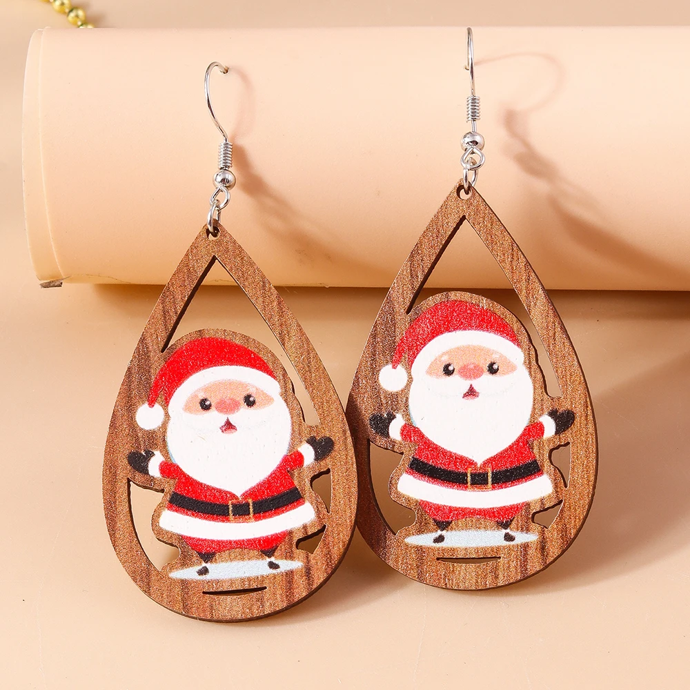 Aihua Neue Weihnachtsohrringe aus Holz für Frauen, niedlicher Weihnachtsmann, Schneemann, Schneeflocke, Hirsch, Baum, Ohrringe, Neujahrsparty, Schmuck, Geschenke – Detail 22
