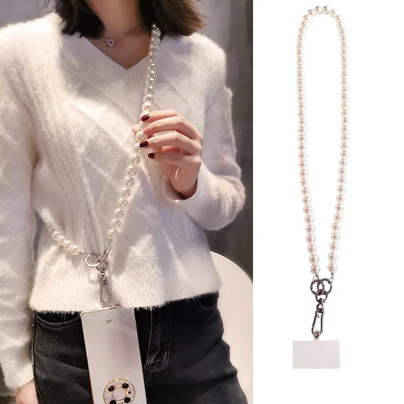 New Lanyard Long Can Crossbody Hanging Chain Large Pearl Hand-beaded Hanging Neck Belt Buckle Phone Case Cover Clip 