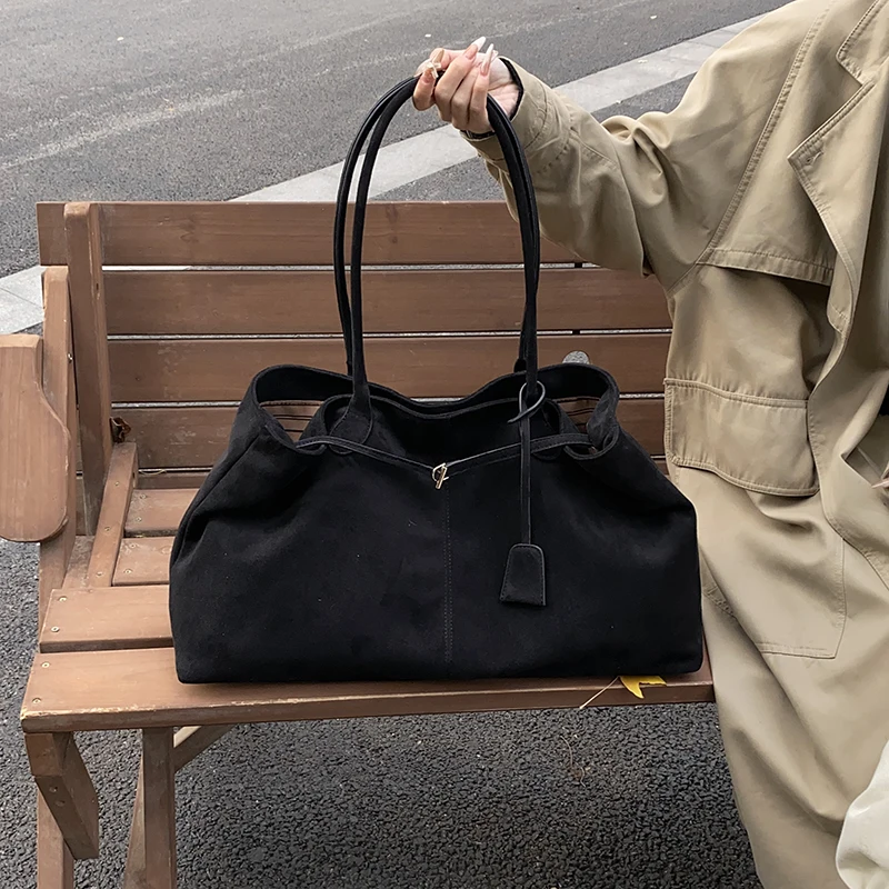 Women Suede Underarm Pouch Autumn Winter Large Capacity Top-Handle Bags Trendy Casual Shoulder Bag Vintage Travel Armpit Bag