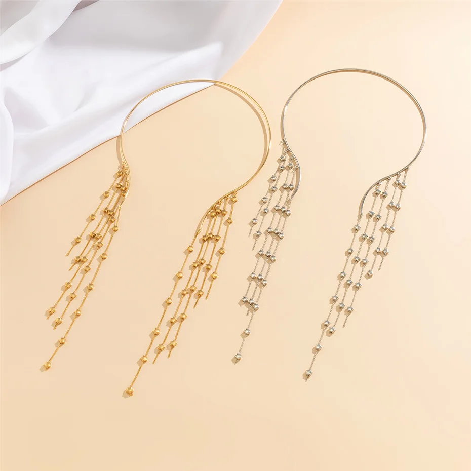 Sexy Goth Long Tassel Star Crystal Sequin Pendant Open Torques Choker Necklace for Women Vintage Chest Chain Wed Accessories New