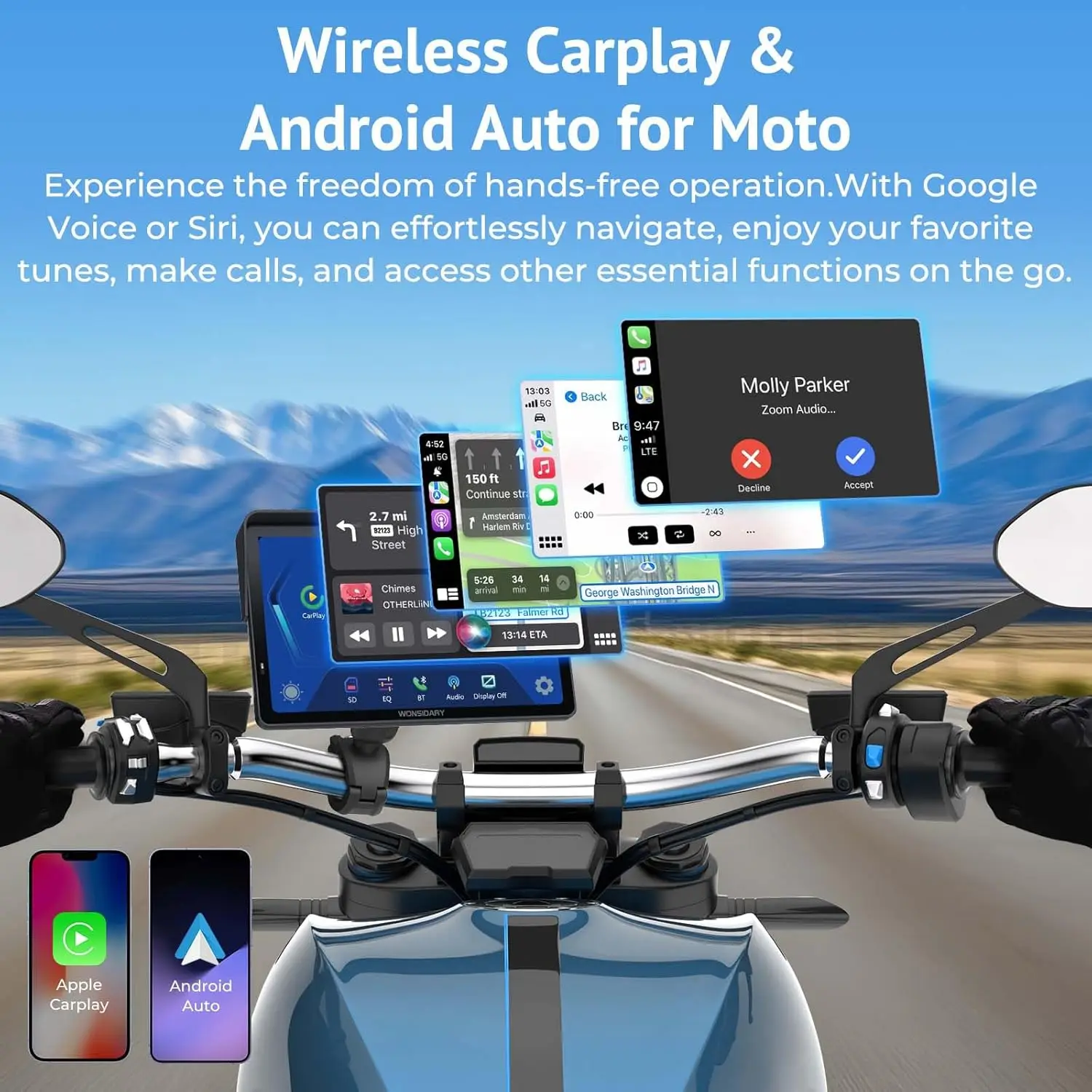 Universal 7 inch Motorcycle Navigation Wireless Android Auto CarPlay IPX7 Waterproof Screen Motorcycles GPS Motor Accessories