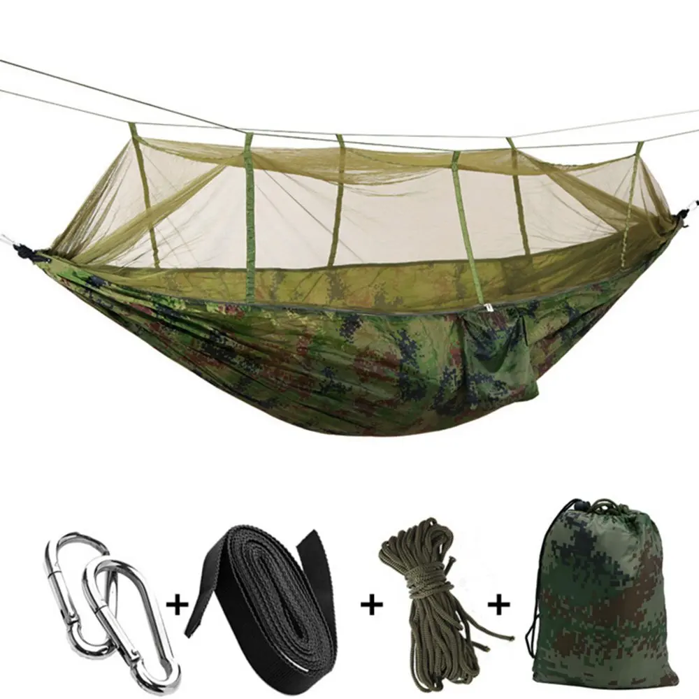 Outdoor Double Camping Hammock with Mosquito Net Lightweight Nylon Tree Straps Parachute Hammock for Backpacking Travel Beach mosquito proof hammock with adjustable straps nylon encrypted mosquito net hammock outdoor camping