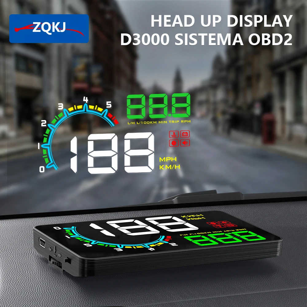 ZQKJ D3000 EOBD OBD2 Car Head Up Display Windshield Projector Alarm Digital Speedometer Auto Electronics Accessories LCD HUD obd2 hud projector head up display obd2 hud display