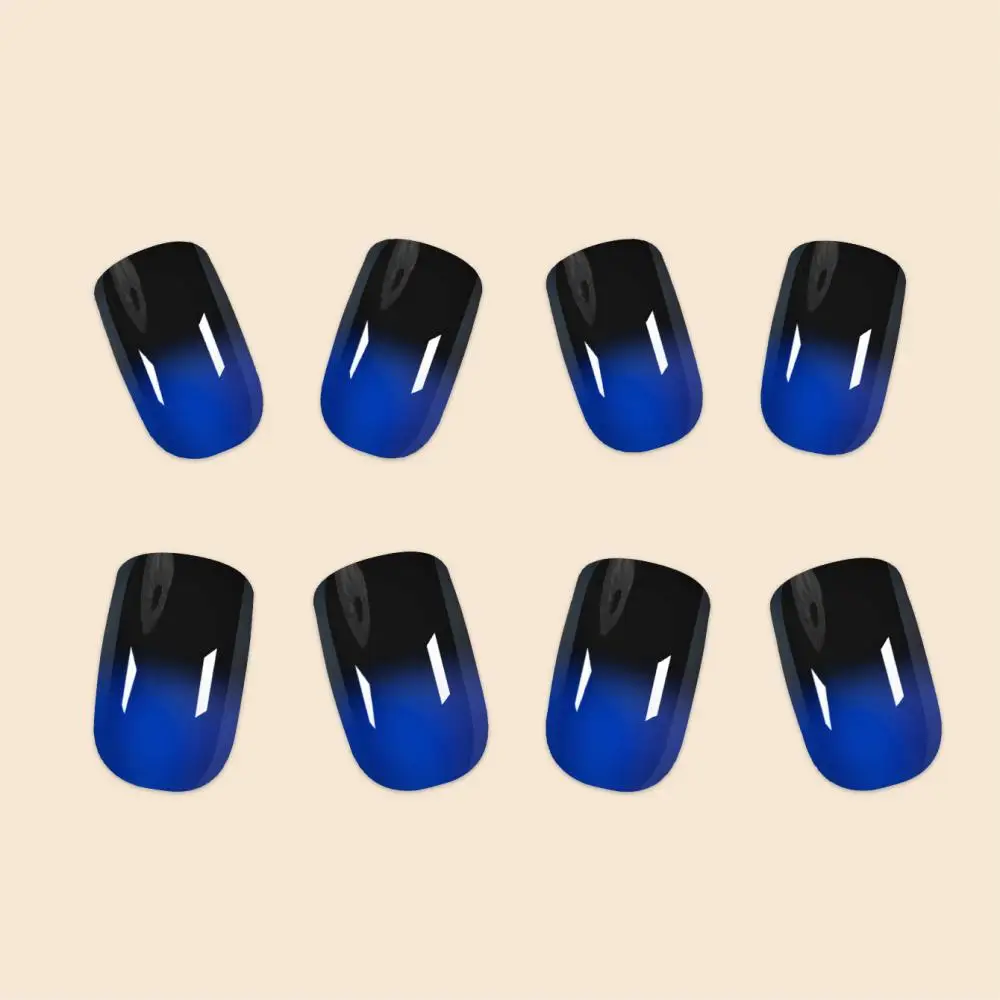 French Blue Black Gradient Fake Nails Set Image 4