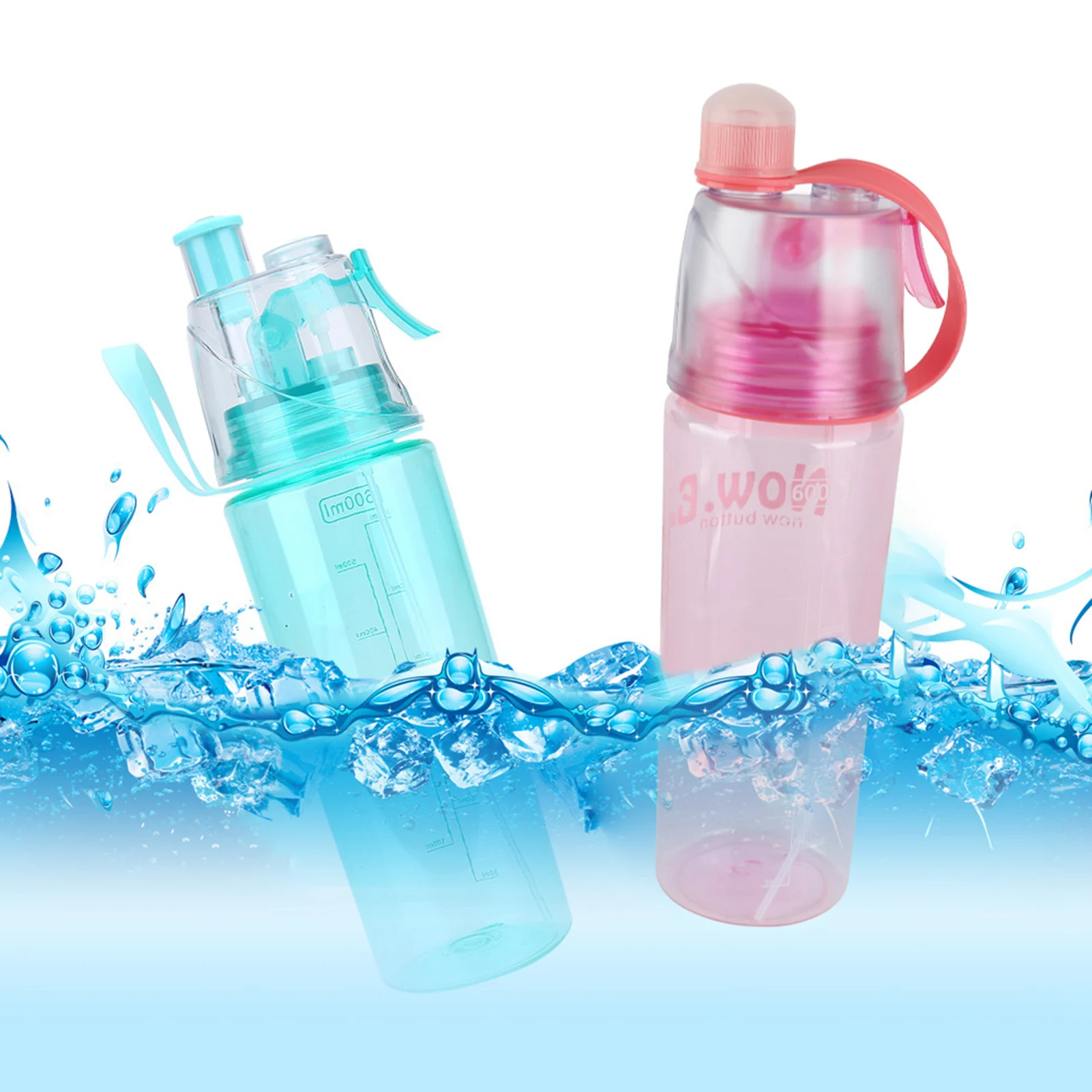 600ML Portable Clear Plastic Spray Head Anti Leak Water Bottle Sports School Cycling Plastic Water Bottle Portable