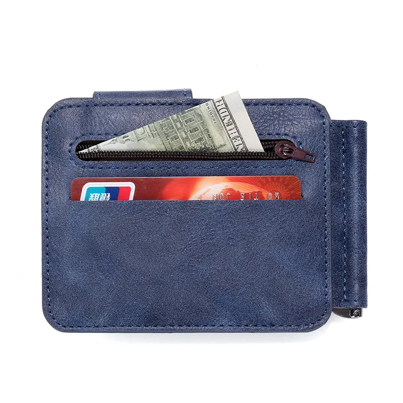 New Small Men's Wallet With Coin Pocket Card Slot Money Clip Dollar Banknote Slim Purse Zipper Cash Holder Bag A Metal Clamp 4