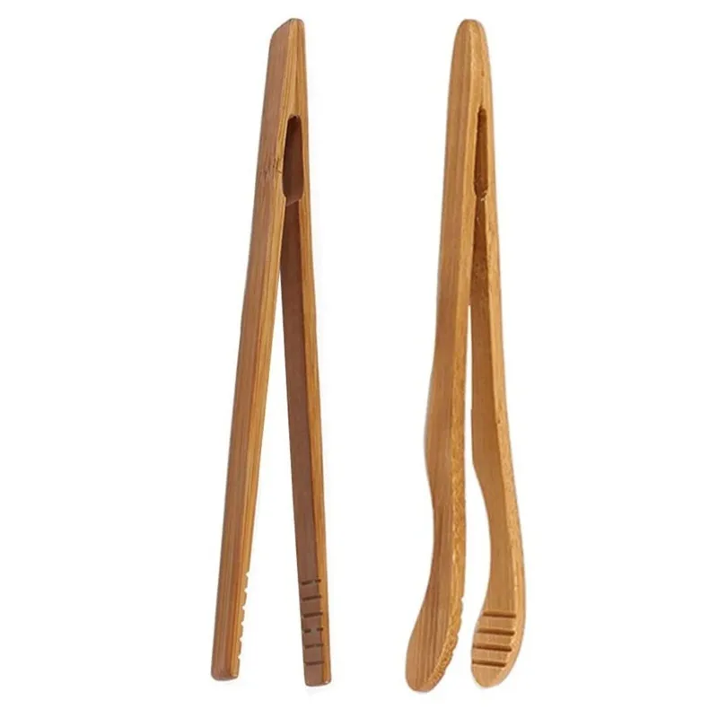 Wooden Tea Tweezer Bacon Tea Clip Tongs Bamboo Salad Food Toast Bend Clip Straight Clips Kitchen Accessories Teaware