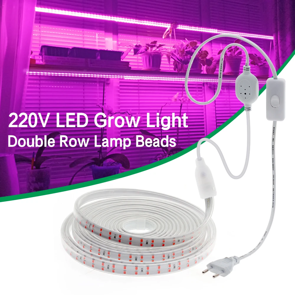LED Plant Growth Light With Full Spectrum Dual Row LED Beads Waterproof IP67 Plant Flower Greenhouse Hydroponic Growth Light