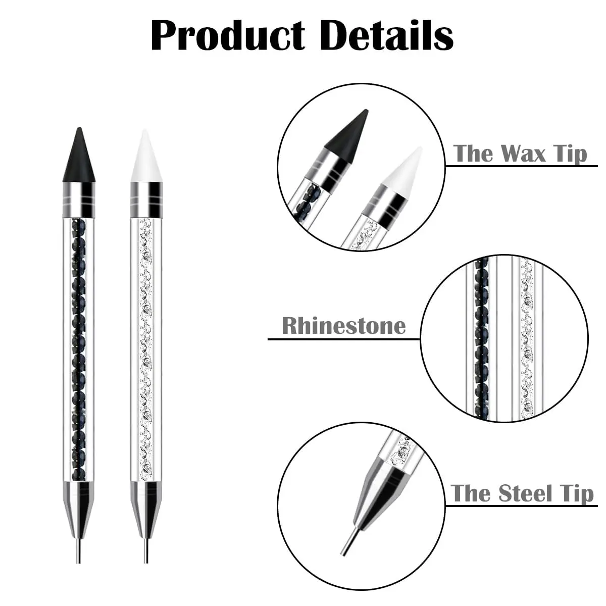 Rhinestone Picker Dotting Pen, Dual-ended Rhinestone Gems Crystals Studs Picker Wax Pencil Manicure Nail Art DIY Decoration Tool 2