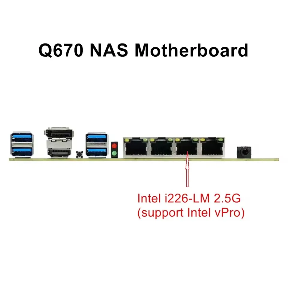 8-Bay Q670 B760 NAS Motherboard Intel 12-14th Gen LGA1700 8*SATA 2*NVMe 4*2.5G 1*PCIEX4 2*DDR5 17x17 Firewall Mini ITX Mainboard 6