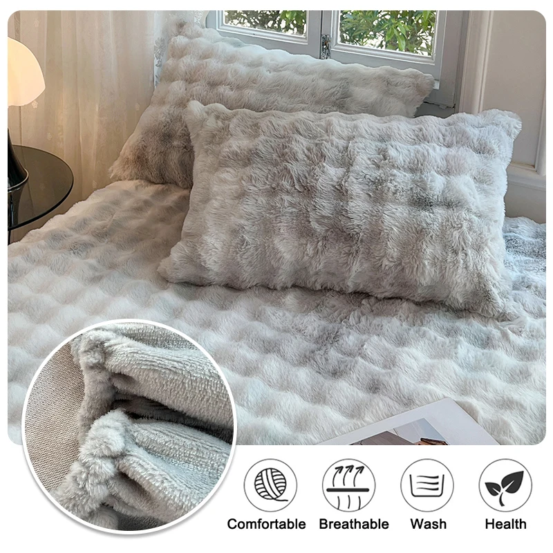 Description Picture 4 of itemThicken Velvet Bed Sheet Winter Warm Solid Color Elastic Mattress Covers Super Soft Queen King Bedspread 150/160/180x200cm Decor