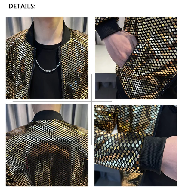 Plus Size 5XL-M Spring Summer Thin Sequin Bomber Jackets For Men