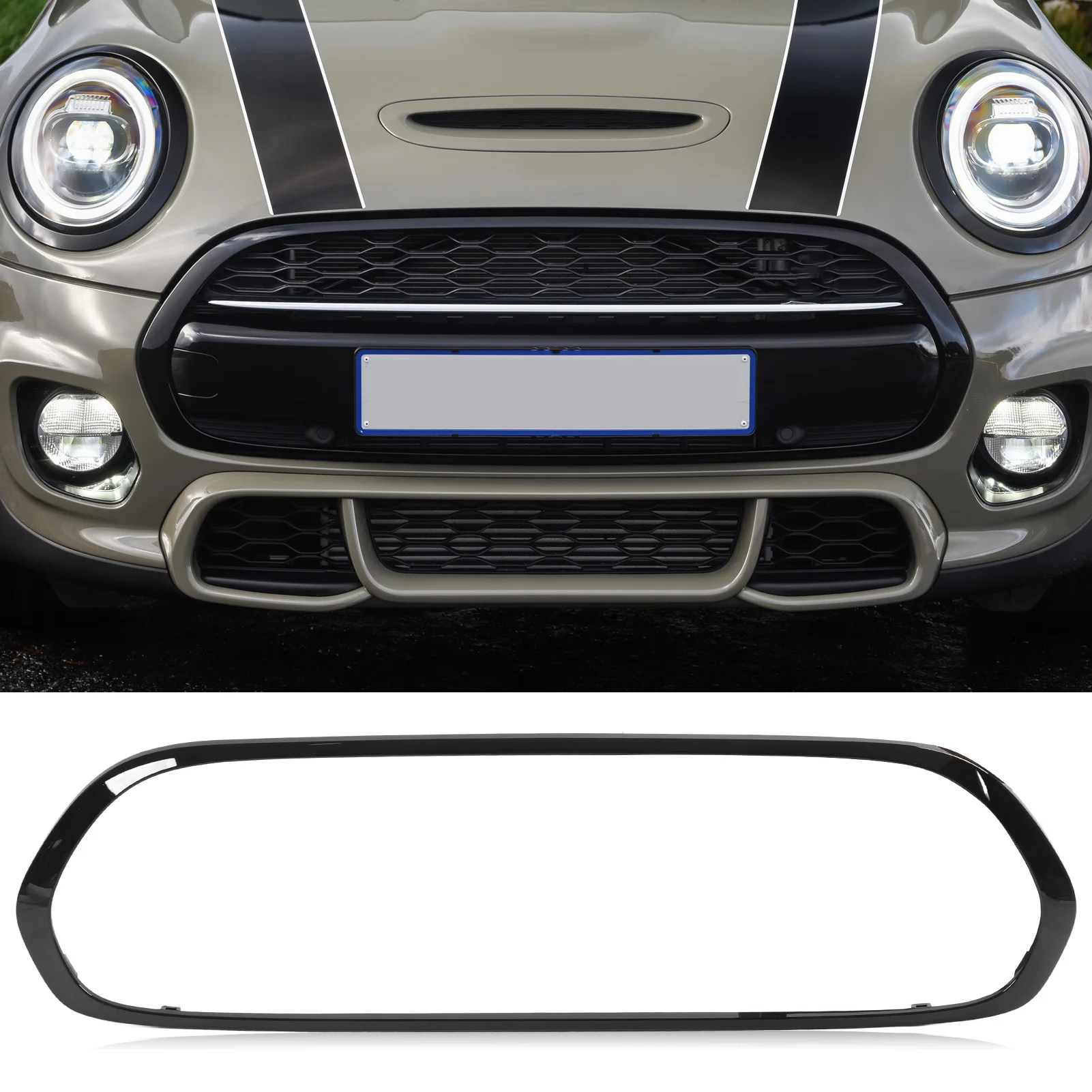 51137449207 Grille Frame Trim Gloss Black Grille Surround Cover Trims Replacement for Mini F55 F56 F57 One Cooper S JCW 2014+ 1