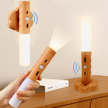목재 LED 야간 조명, 무선 C타입 USB 벽 램프, 주방 캐비닛 조명, 옷장 조명, 홈 테이블 이동 램프, 침대 옆 조명
