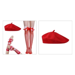 Adult Christmas Hat with Mesh Stocking & Gloves Set Traditional Red Cosplay Santa Supplies for New Year Presents