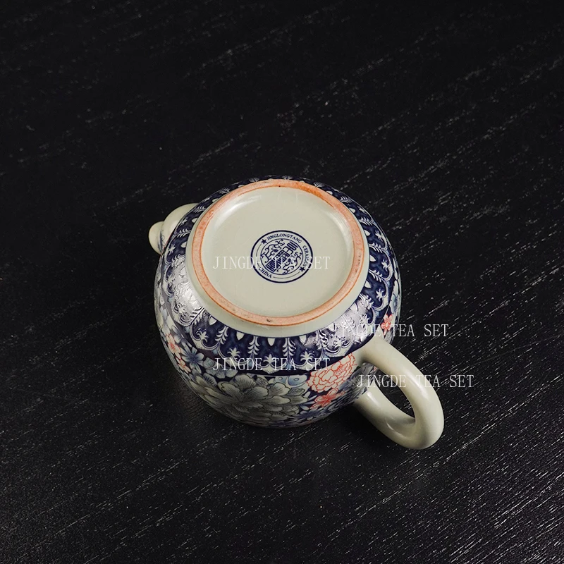 Pinched Golden Peony Teapot Sky Blue Ru Kiln Opened Han Tile Pot Household Chinese Ceramic Teapot Enamel Kung Fu Tea Set