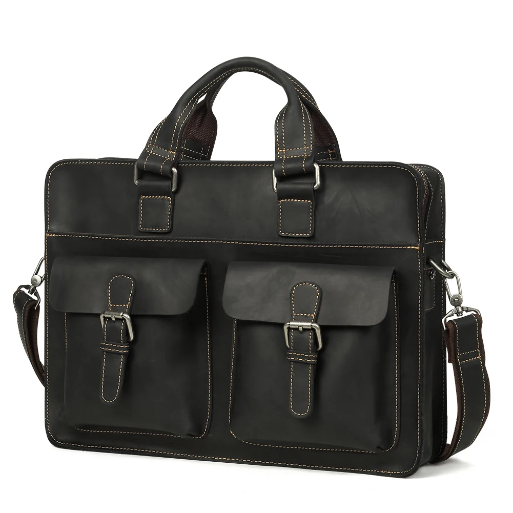 

Genuine Leather Shoulder Briefcase for Men Business Computer Bag Portable Crazy Horse Men's Work Bag 15.6"