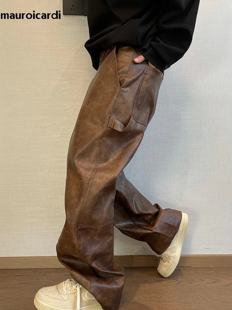 Men Leather Dress Pants Men's Slim Fit Genuine Leather Pants