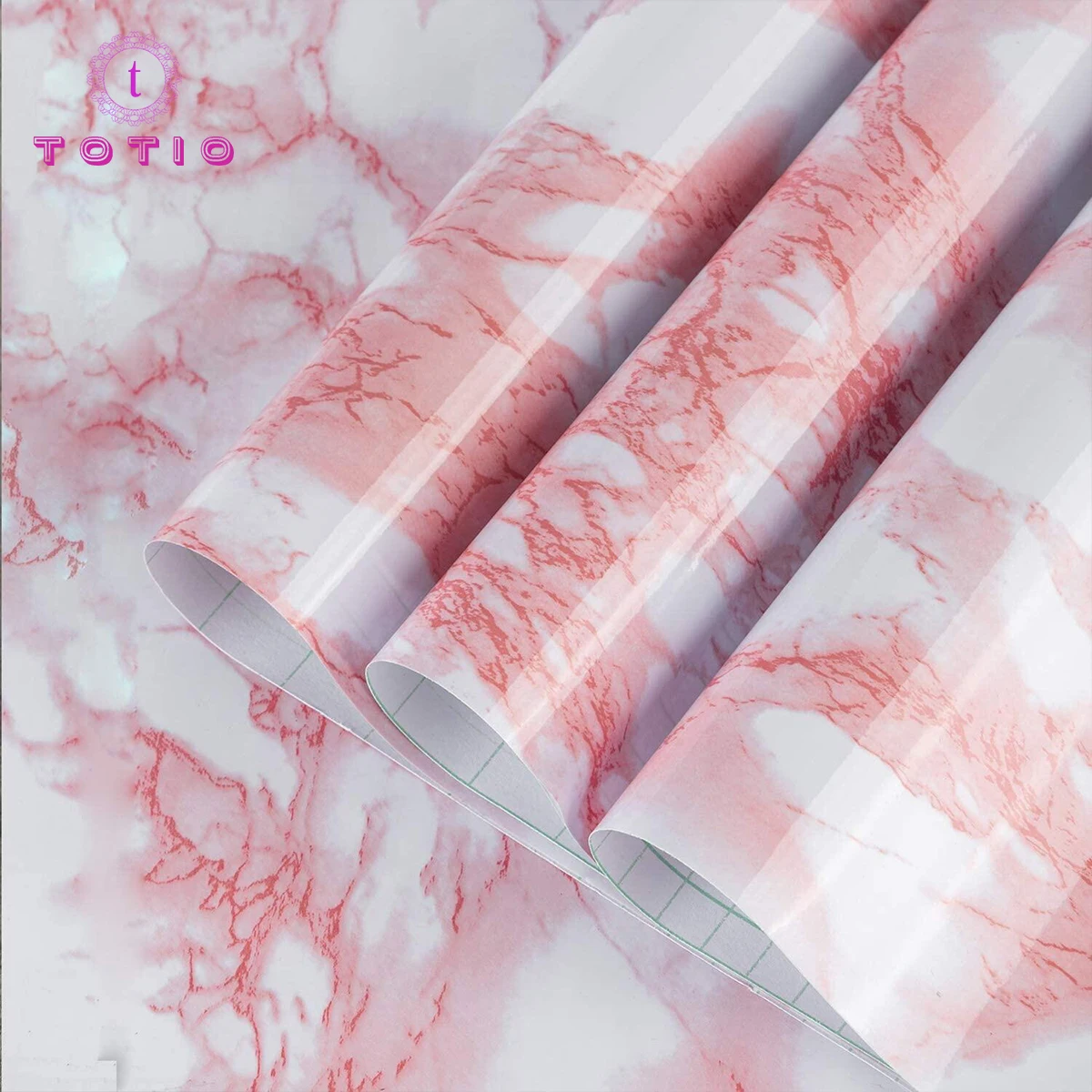 TOTIO Pink Marble Self Adhesive Wallpaper Waterproof Wall Sticker