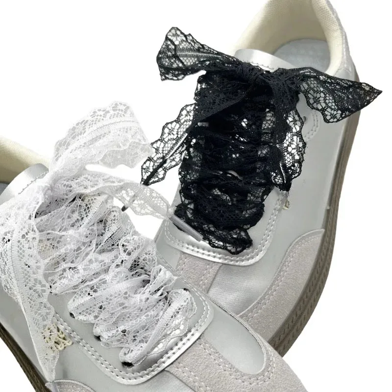 Women's Cute Flat Wide Black and White Shoelaces - Fashionable Sneaker Accessories