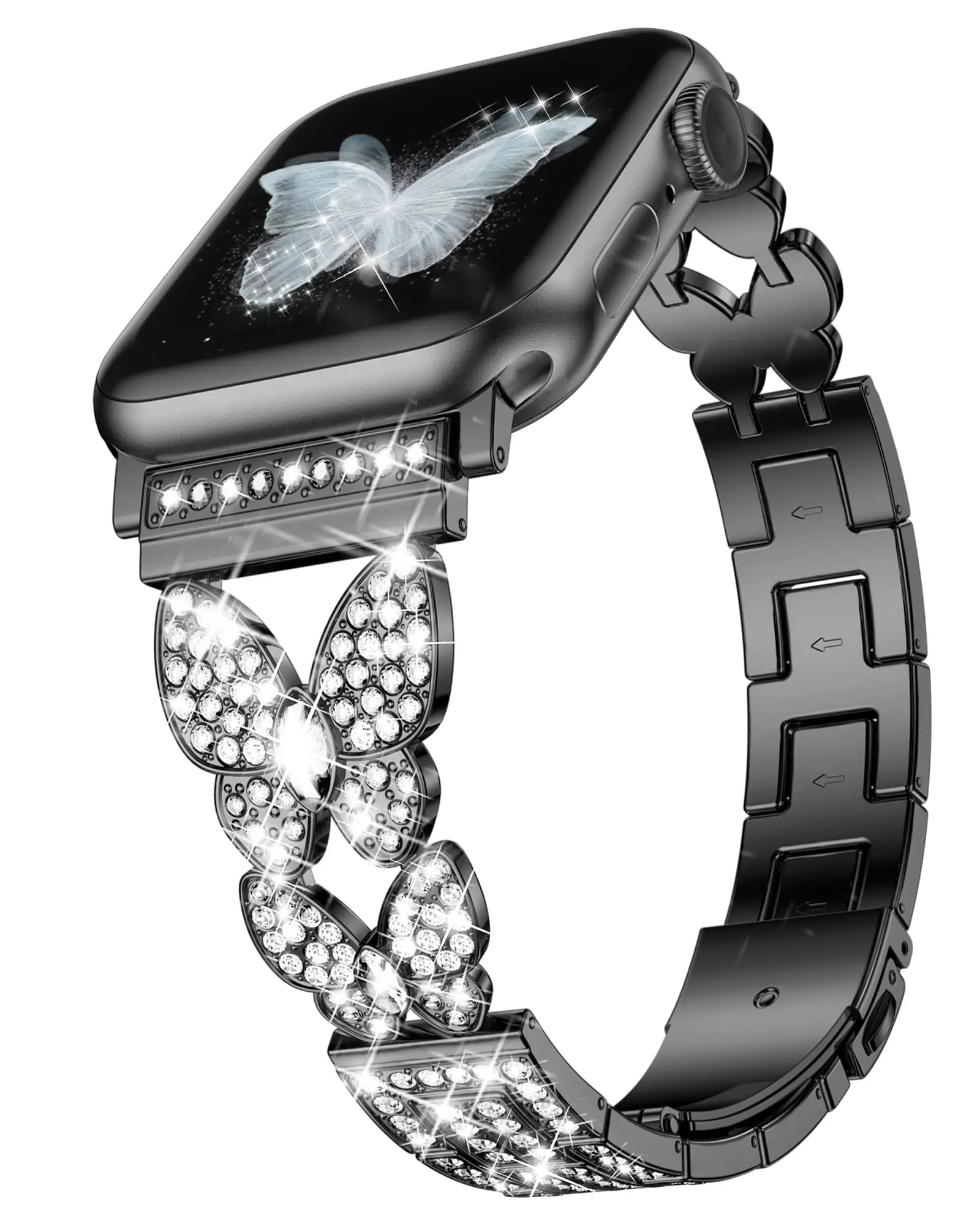 Elegant Diamond Butterfly Metal Bracelet Watch Strap