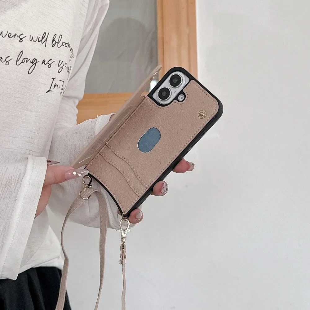 Stylish Mirror Crossbody Rope Phone Case with Card Holder and Leather Flip Cover