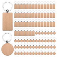 100Pcs DIY Blank Wooden Key Chain Rectangle Heart Round Ellipse Carving Key Ring Wood Key Chain Ring 1