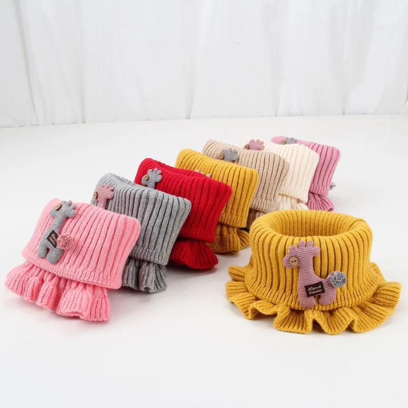 Description Picture 3 of item6 Colors Baby Knitted Scarf Cartoon Giraffe Ruffle Neck Warmer Girls Kids Accessories Collar Circle Outdoor Winter Warm Scarves